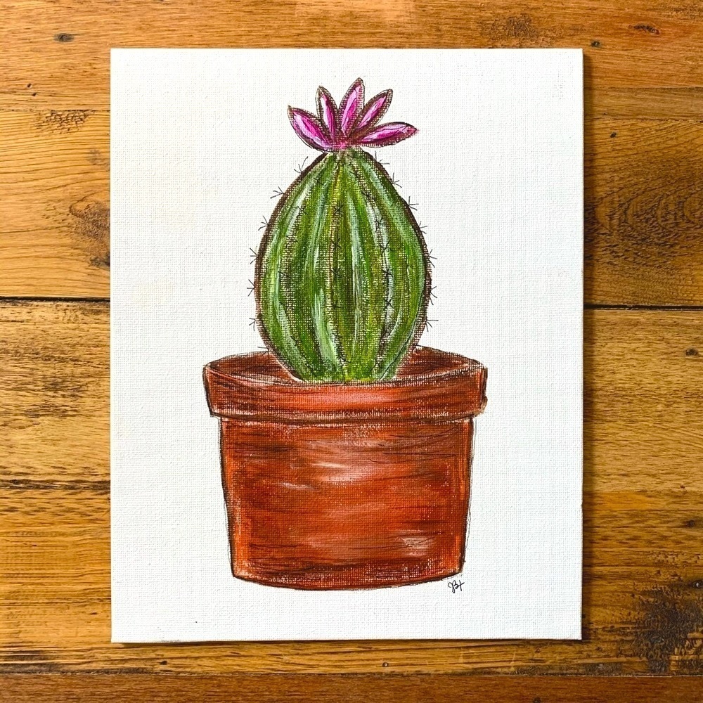 Original Cactus Acrylic Painting. 8”Wx10”T